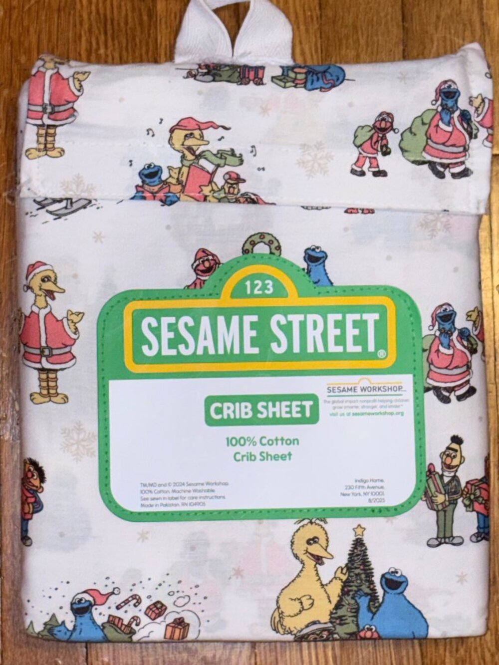 Sesame Street Christmas COTTON Crib Sheet Elmo Cookie Monster Big Bird Oscar